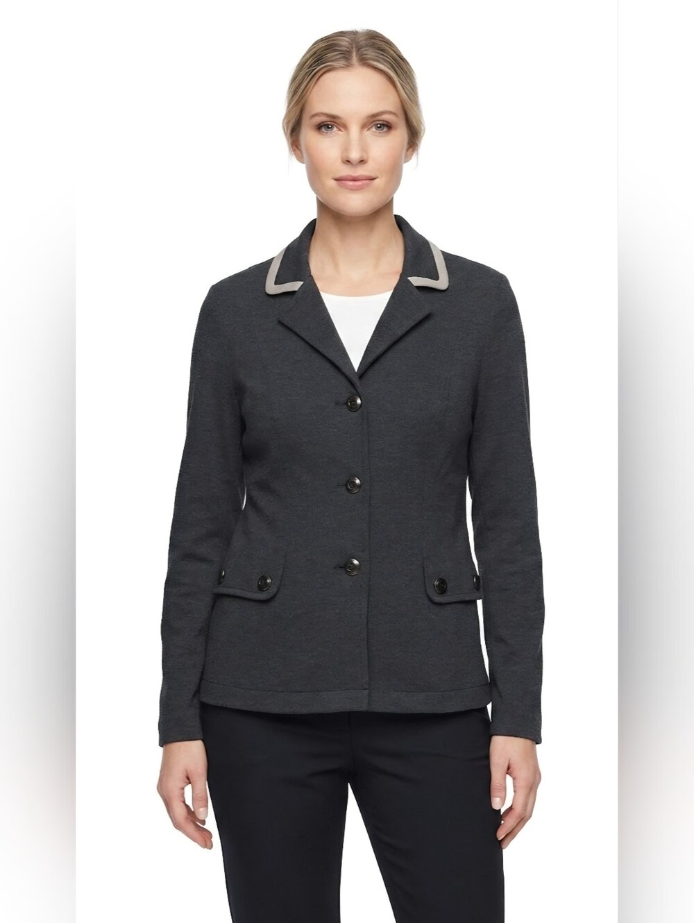 CAbi Charcoal Crew Ponta Blazer With A Contrast Trim Size M